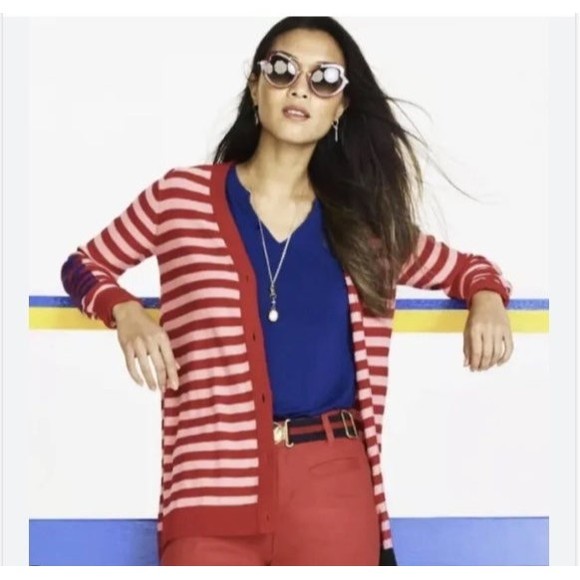CAbi Style 5446 | Picnic Cardigan Summer Stripe Red & Pink | Size Medium - Picture 2 of 5